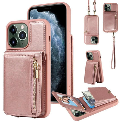 Versatile Crossbody Phone Wallet Hands Free For Everyday Errands And Walks During Daily Outings - rose gold phone wallet with zip pocket and adjustable strap