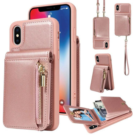 Crossbody Wallet Case For Everyday Hands-Free Phone Accessory To Carry Essentials - rose gold phone case with zip pocket, card slots and detachable strap