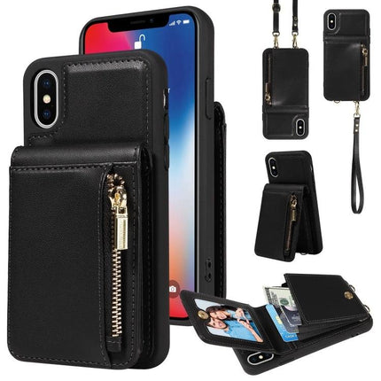 Crossbody Wallet Case For Everyday Hands-Free Phone Accessory To Carry Essentials - black leather card zip wallet case with strap