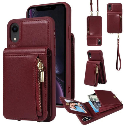 Crossbody Wallet Case For Everyday Hands-Free Phone Accessory To Carry Essentials burgundy leather phone case with zip pocket and card slots