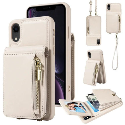Crossbody Wallet Case For Everyday Hands-Free Phone Accessory To Carry Essentials in beige TPU PU with zip pocket, stand and wrist strap