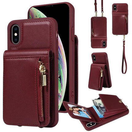 Crossbody Wallet Case For Everyday Hands-Free Phone Accessory To Carry Essentials burgundy leather phone case with zipper pocket, card slots and strap