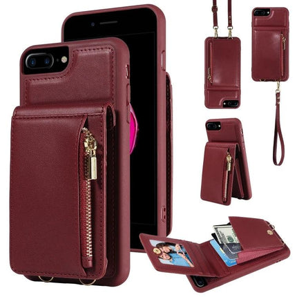Crossbody Phone Case Hands Free for Everyday Outings Burgundy TPU PU wallet with card slots zipper pocket and detachable strap