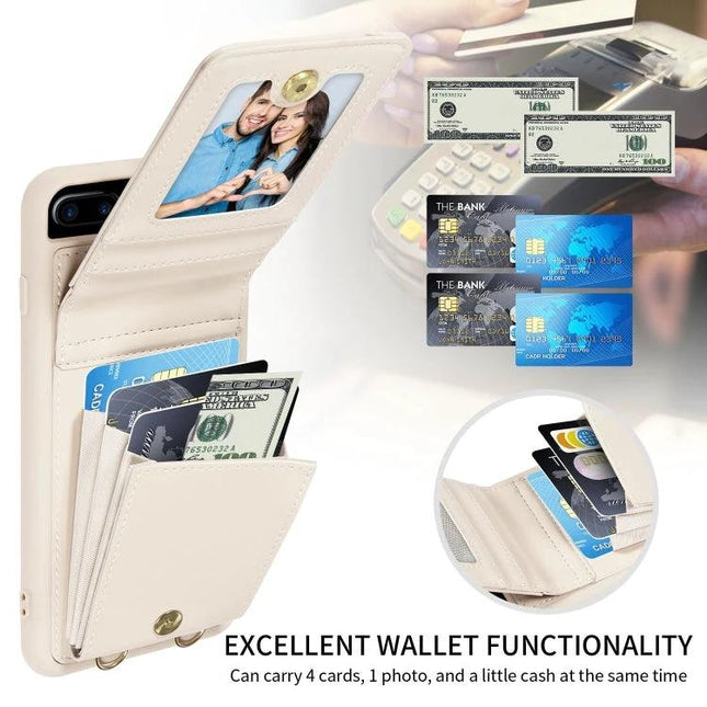 Crossbody Phone Case Hands Free for Everyday Outings - beige wallet phone case with card slots, photo ID window and cash pocket