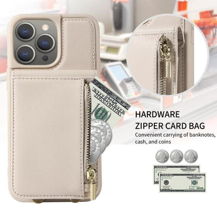 Crossbody Wallet Phone Case for Everyday Carry with zipper card pocket, wrist strap and built-in stand, beige TPU+PU sleeve