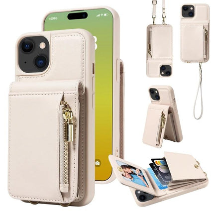 Crossbody Wallet Phone Case for Everyday Carry beige TPU+PU wallet with card slots, stand, wrist strap and adjustable crossbody lanyard