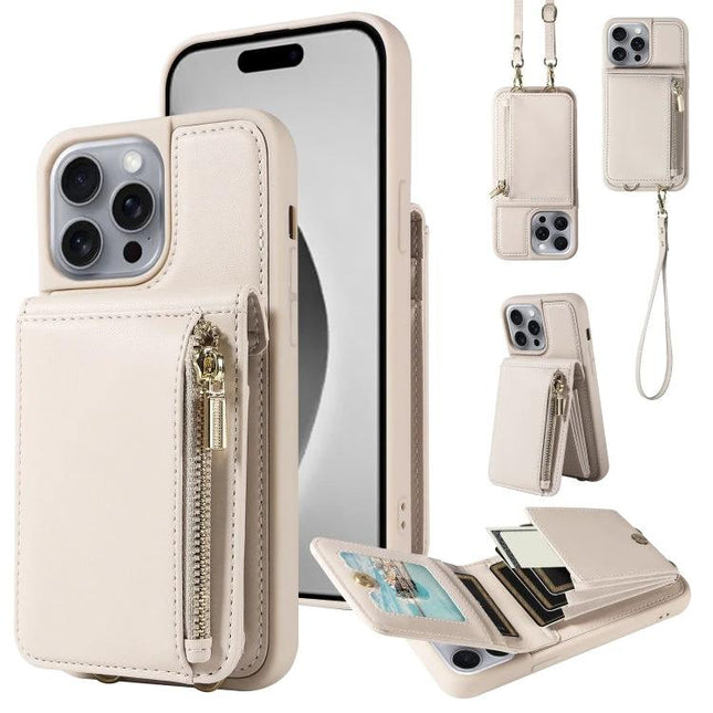 Daily Companion Phone Case With Wallet For Everyday Outings - beige wristlet phone case with card slots, zip pocket and integrated stand
