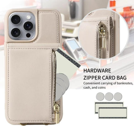 Daily Companion Phone Case With Wallet For Everyday Outings beige phone case with zipper card bag, multiple card slots and integrated stand