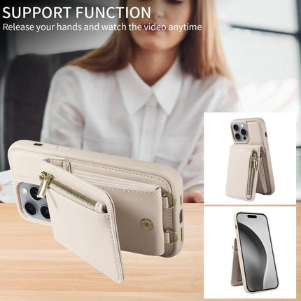 Daily Companion Phone Case With Wallet For Everyday Outings - beige wallet phone case with stand, card slots, zipper pouch and durable TPU PU protection