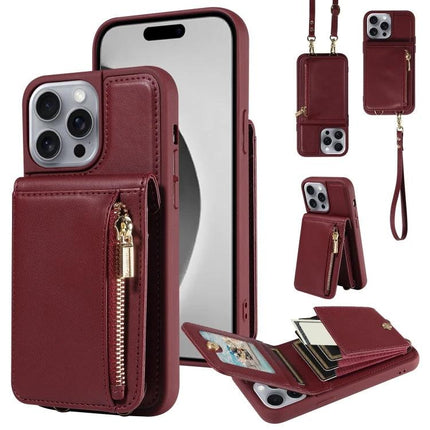 Daily Companion Phone Case With Wallet For Everyday Outings burgundy leather wallet case with card slots, zipper pocket and stand
