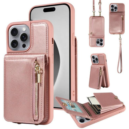 Daily Companion Phone Case With Wallet For Everyday Outings in rose gold with zip pocket, card slots, cash compartment and integrated stand