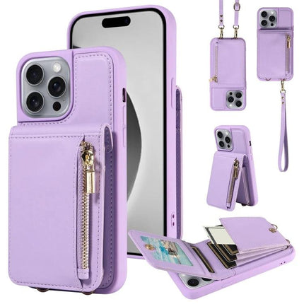 Daily Companion Phone Case With Wallet For Everyday Outings - lavender phone case with zipper wallet, card slots, cash compartment and wrist strap