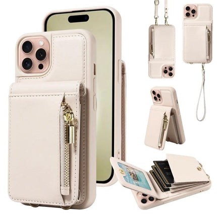 Daily Companion Phone Case With Wallet For Everyday Outings - beige wallet phone case with card slots, zip pocket and kickstand