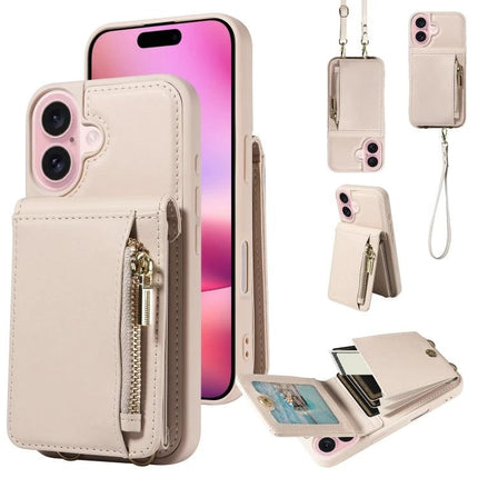 Daily Companion Phone Case With Wallet For Everyday Outings - beige wallet phone case with card slots, zip pocket, stand and wrist strap