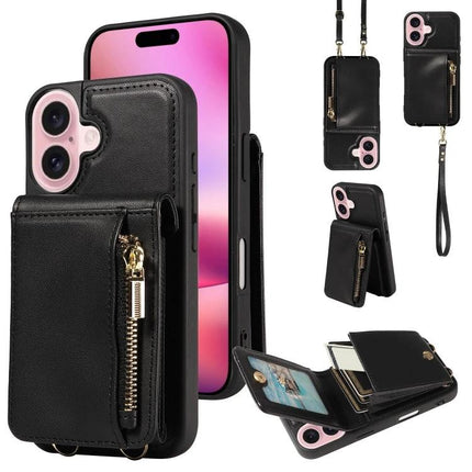 Daily Companion Phone Case With Wallet For Everyday Outings - black leather wallet phone case with card slots, zipper pocket, stand and wrist strap