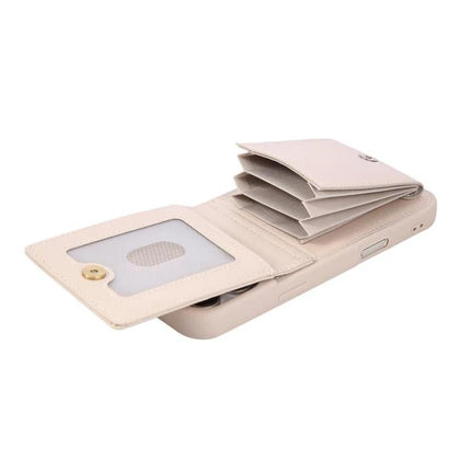 Crossbody Phone Wallet Case Compact For Everyday Use - beige phone wallet with card slots and ID window
