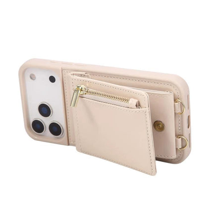 Crossbody Phone Wallet Case Compact For Everyday Use in beige with zip pocket and adjustable strap attachment