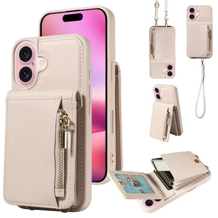 Crossbody Phone Wallet Case Compact For Everyday Use beige leather phone case with zipper pocket card slots and adjustable strap