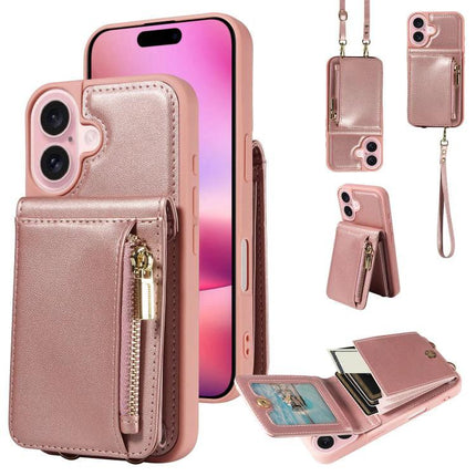 Crossbody Phone Wallet Case Compact For Everyday Use - rose gold phone case with zipper card pocket and adjustable strap