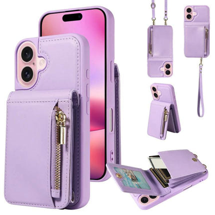 Crossbody Phone Wallet Case Compact For Everyday Use in lavender with zipper pocket, adjustable strap, card slots and protective phone cover