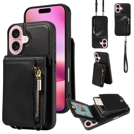 Crossbody Phone Wallet Case Compact For Everyday Use black leather zip pouch with adjustable strap, protective phone case and card storage