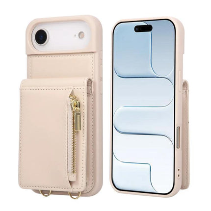 Crossbody Phone Wallet Case Compact For Everyday Use in beige leather with zipper pocket and adjustable strap