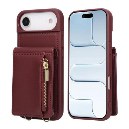 Crossbody Phone Wallet Case Compact For Everyday Use - burgundy leather phone case with zip pocket, adjustable strap rings, hands-free storage