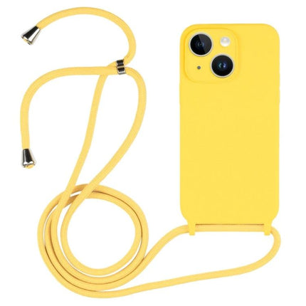 Silicone Crossbody Case for Daily Hands-Free Phone Carrying in yellow with slim silicone shell, raised edges and adjustable cord for hands-free use