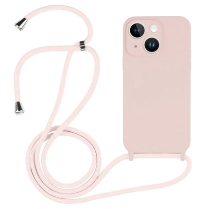 Silicone Crossbody Case for Daily Hands-Free Phone Carrying in blush pink slim silicone with adjustable strap and raised edges for protection