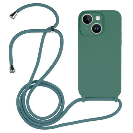 Crossbody Lanyard Case for Secure Everyday Phone Use - Green silicone phone case with adjustable teal nylon lanyard