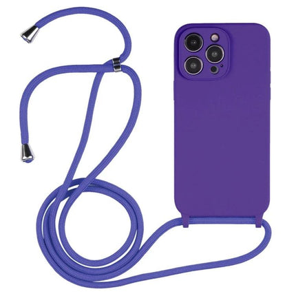 Silicone Crossbody Phone Case for Everyday Hands Free Carry in purple silicone with adjustable nylon lanyard and detachable strap