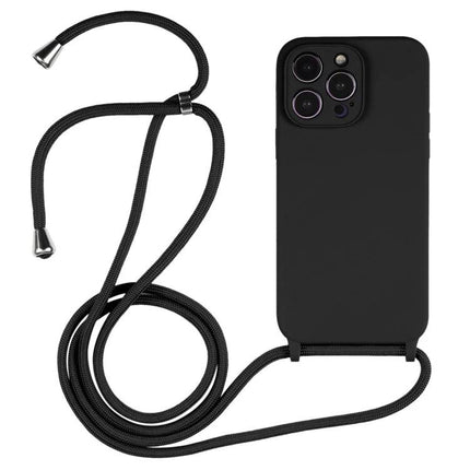 Silicone Crossbody Phone Case for Everyday Hands Free Carry - black slim silicone case with adjustable detachable nylon lanyard for neck or shoulder