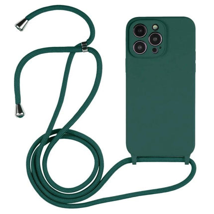 Silicone Crossbody Phone Case for Everyday Hands Free Carry in forest green with adjustable nylon lanyard and detachable strap for hands-free use