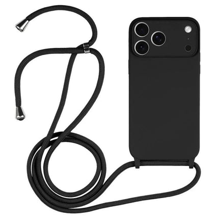 Crossbody Phone Case for Daily Activities and Travel - black silicone phone case with adjustable nylon lanyard for hands-free walking and travel