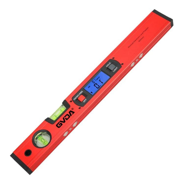 GVDA 360-Degree Digital Level for Accurate Measurements - red aluminum digital angle level with LCD display, bubble vials, waterproof dustproof design