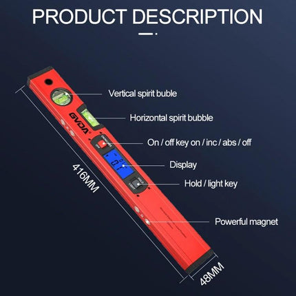 GVDA 360-Degree Digital Level for Accurate Measurements - red aluminum digital level with display, spirit bubbles, hold light key and powerful magnet