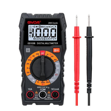 GVDA Multifunctional Digital Multimeter for Electrical Testing with probes showing clear display and rotary dial for voltage current resistance