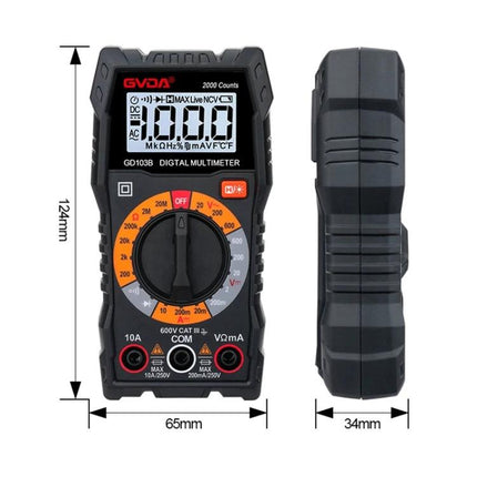 GVDA Multifunctional Digital Multimeter for Electrical Testing - handheld multimeter with clear LCD, rotary dial and probes for home, auto and electronics
