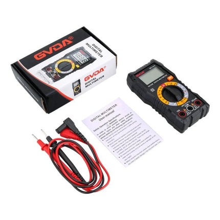 GVDA Multifunctional Digital Multimeter for Electrical Testing showing device, probes, manual and packaging for home and vehicle use