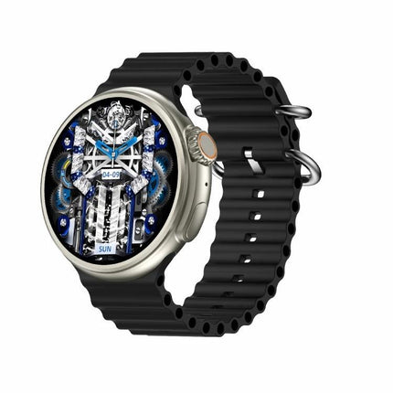 Z78 Ultra Smart Watch for Everyday Life Essentials - silver case smartwatch with black silicone strap showing digital health metrics and ornate watch face