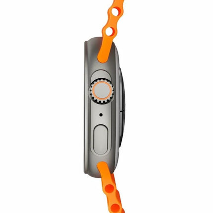 A Versatile Smart Watch for Everyday Health and Connectivity - side view showing 1.6-inch round screen, crown and orange strap