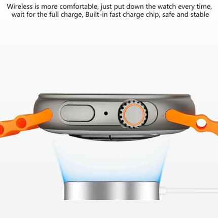 A Versatile Smart Watch for Everyday Health and Connectivity showing wireless charging and side controls on 1.6-inch round screen model