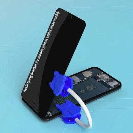 MiJing Universal Fastening Holder for Phone Screen Fixing holding a phone screen with soft silicone clamps for safe, hands-free screen repair