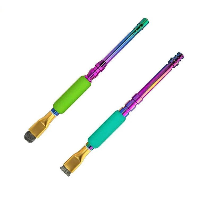 Mijing Steel Brush with Colorful Handle for IC Pad Cleaning - dual rainbow-handle steel brushes with green grips for precise IC pad and solder point cleaning