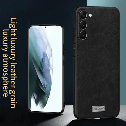 SULADA Everyday Phone Case, Slim Leather-Trim TPU Protection For Daily Use And Commute slim black leather-trim phone case showing back and front views