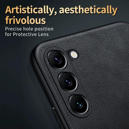 Sulada Leather Case for Samsung Phone Everyday Protection for Daily Commutes and Casual Outings black leather textured case showing precise camera cutouts and protective TPU core
