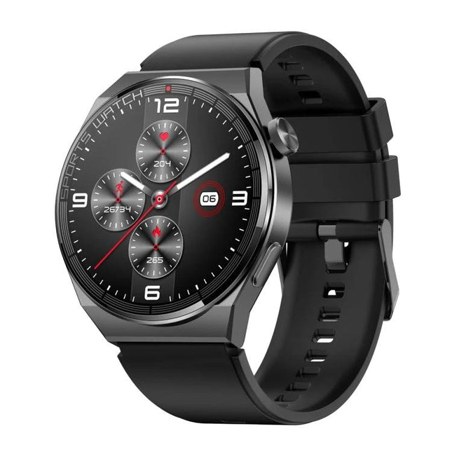 Daily Smart Watch for Everyday Health and Connectivity - black round smartwatch showing heart rate, step tracking and Bluetooth calling features