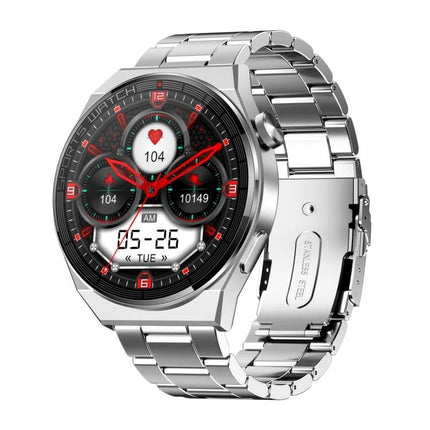 Daily Smart Watch for Everyday Health and Connectivity silver stainless steel smartwatch showing heart rate, steps, and notifications on round display
