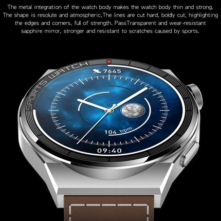 Daily Smart Watch for Everyday Health and Connectivity — sleek metal smartwatch with sapphire mirror, step and heart-rate display, leather strap