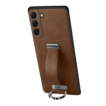 Sulada Leather Phone Case for Samsung Everyday Protection brown PU leather case with built-in holder and ring for horizontal viewing
